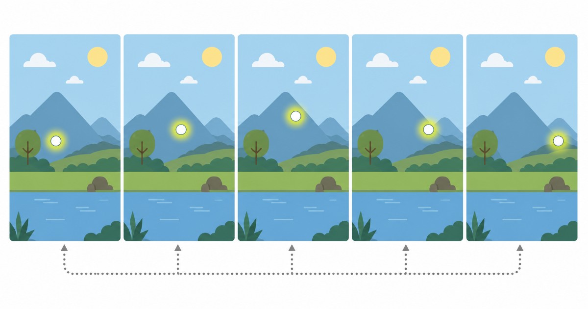 Ilustrace redukce opakujících se pixelů mezi snímky animace