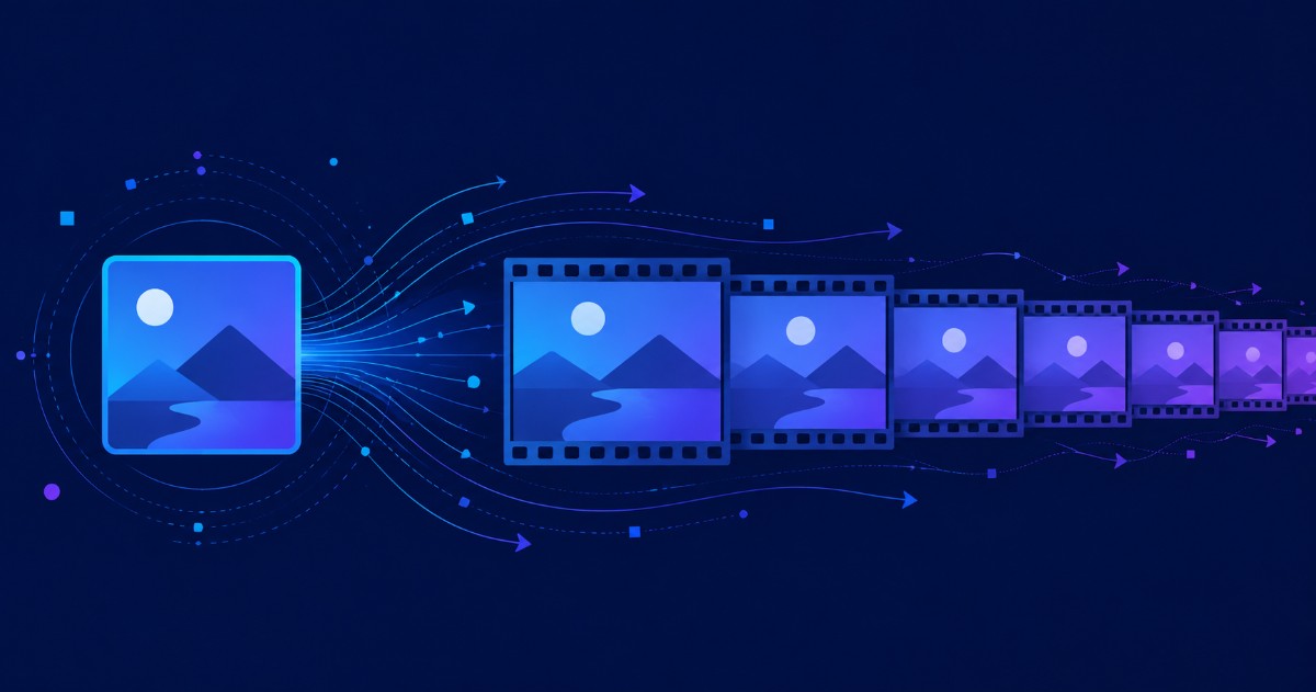 Ilustrace znázorňující přeměnu jednoho statického obrázku v sekvenci navazujících filmových políček